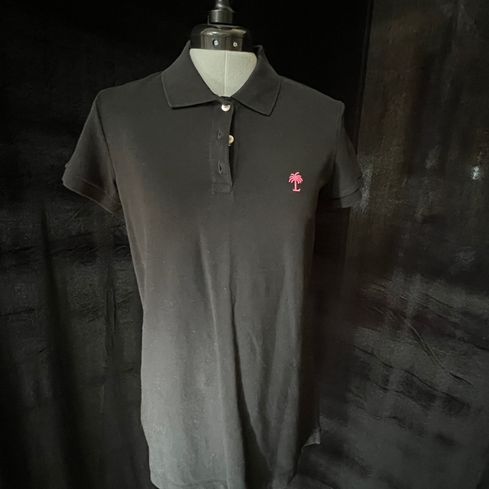 Lilly Pulitzer black polo, M, vintage, 96% cotton, 4% spandex